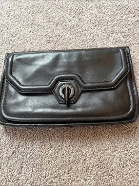 Rachel Zoe Black Leather Clutch with Turn-Lock